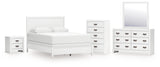 Binterglen Queen Panel Bed with Mirrored Dresser, Chest and Nightstand in White from Ashley - Luna Furniture