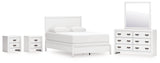 Binterglen Queen Panel Bed with Mirrored Dresser and 2 Nightstands in White from Ashley - Luna Furniture