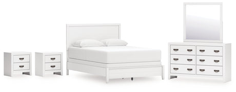 Binterglen Queen Panel Bed with Mirrored Dresser and 2 Nightstands in White from Ashley - Luna Furniture