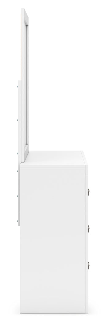 Binterglen Queen Panel Bed with Mirrored Dresser and 2 Nightstands in White from Ashley - Luna Furniture