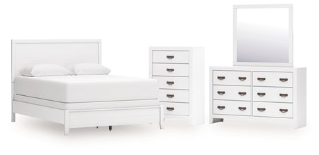 Binterglen Queen Panel Bed with Mirrored Dresser and Chest in White from Ashley - Luna Furniture