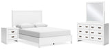 Binterglen Queen Panel Bed with Mirrored Dresser and Nightstand in White from Ashley - Luna Furniture