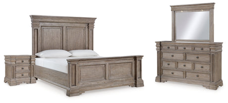 Blairhurst California King Panel Bed with Mirrored Dresser, Chest and 2 Nightstands in Light Grayish Brown from Ashley - Luna Furniture