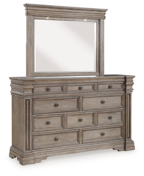 Blairhurst California King Panel Bed with Mirrored Dresser in Light Grayish Brown from Ashley - Luna Furniture