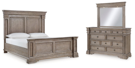 Blairhurst California King Panel Bed with Mirrored Dresser in Light Grayish Brown from Ashley - Luna Furniture