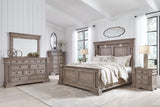 Blairhurst King Panel Bed with Mirrored Dresser, Chest and 2 Nightstands in Light Grayish Brown from Ashley - Luna Furniture