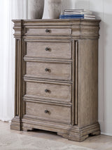 Blairhurst Light Grayish Brown King Panel Bed with Mirrored Dresser, Chest and Nightstand from Ashley - Luna Furniture