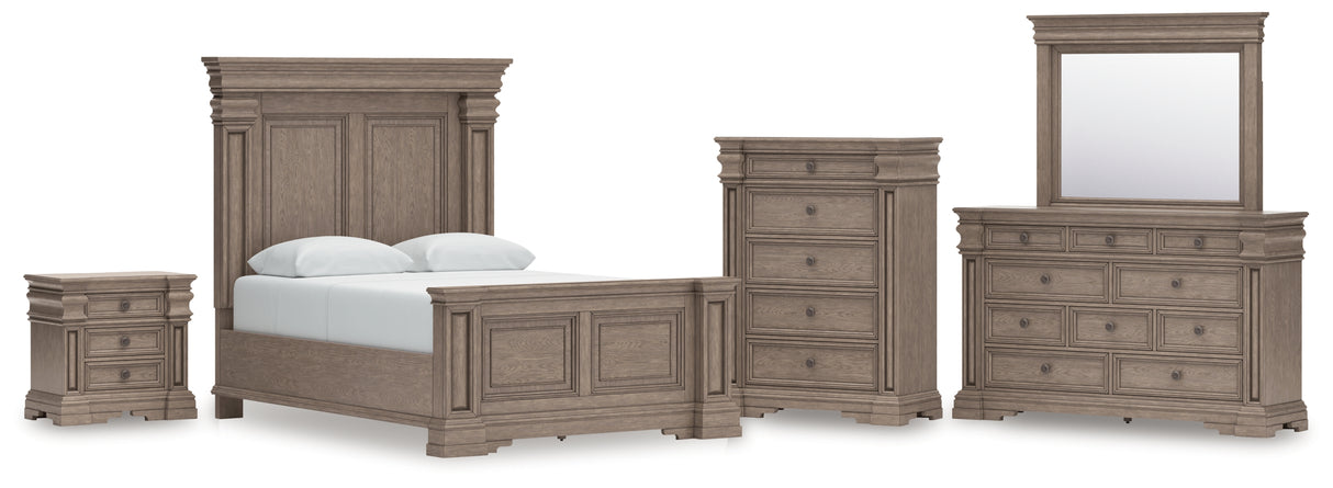 Blairhurst Light Grayish Brown Queen Panel Bed with Mirrored Dresser, Chest and Nightstand from Ashley Furniture - Luna Furniture