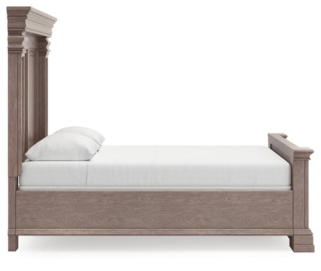 Blairhurst Queen Panel Bed with Mirrored Dresser and Chest in Light Grayish Brown from Ashley - Luna Furniture
