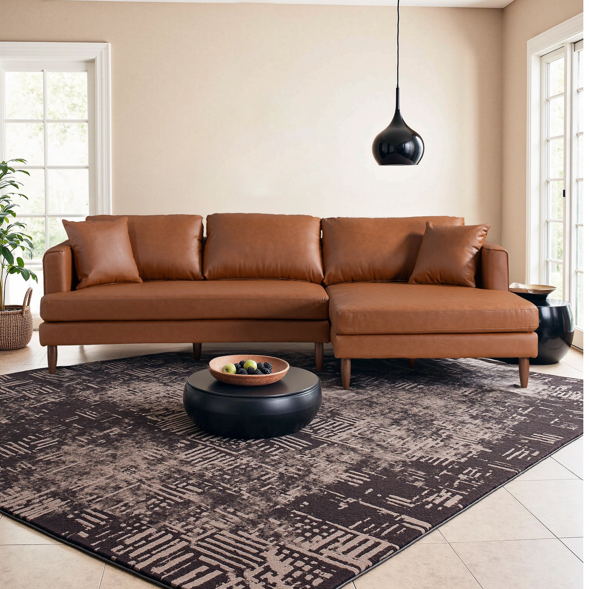 Ashcroft Furniture Blake Cognac Vegan Leather L-Shaped Right