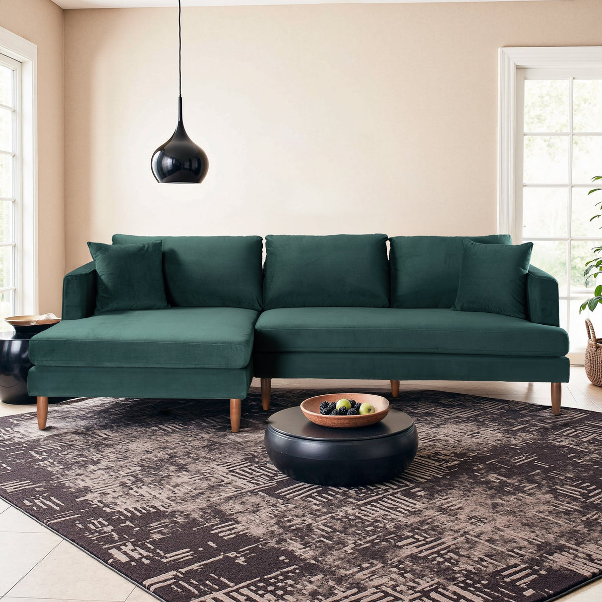 Blake Dark Green Velvet L-Shaped Left Facing Sectional Sofa from Midinmod - Luna Furniture