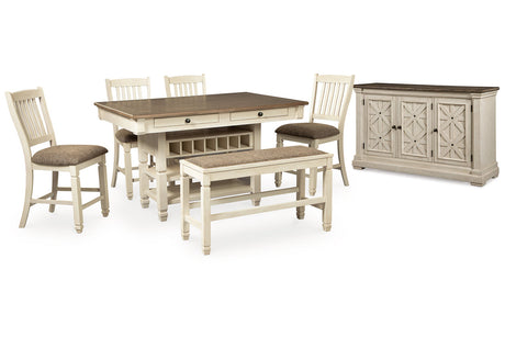 Bolanburg Antique White Counter Height Dining Table, 4 Barstools, Bench and Server from Ashley - Luna Furniture