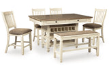 Bolanburg Antique White Counter Height Dining Table, 4 Barstools, Bench and Server from Ashley - Luna Furniture