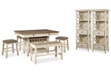Bolanburg Antique White Counter Height Dining Table, 4 Stools, Bench and 2 Display Cabinets from Ashley - Luna Furniture