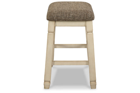 Bolanburg Antique White Counter Height Dining Table, 4 Stools, Bench and 2 Display Cabinets from Ashley - Luna Furniture