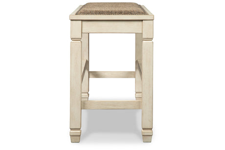 Bolanburg Antique White Counter Height Dining Table, 4 Stools, Bench and 2 Display Cabinets from Ashley - Luna Furniture