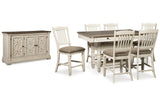 Bolanburg Antique White Counter Height Dining Table and 6 Barstools with Server from Ashley Furniture - Luna Furniture