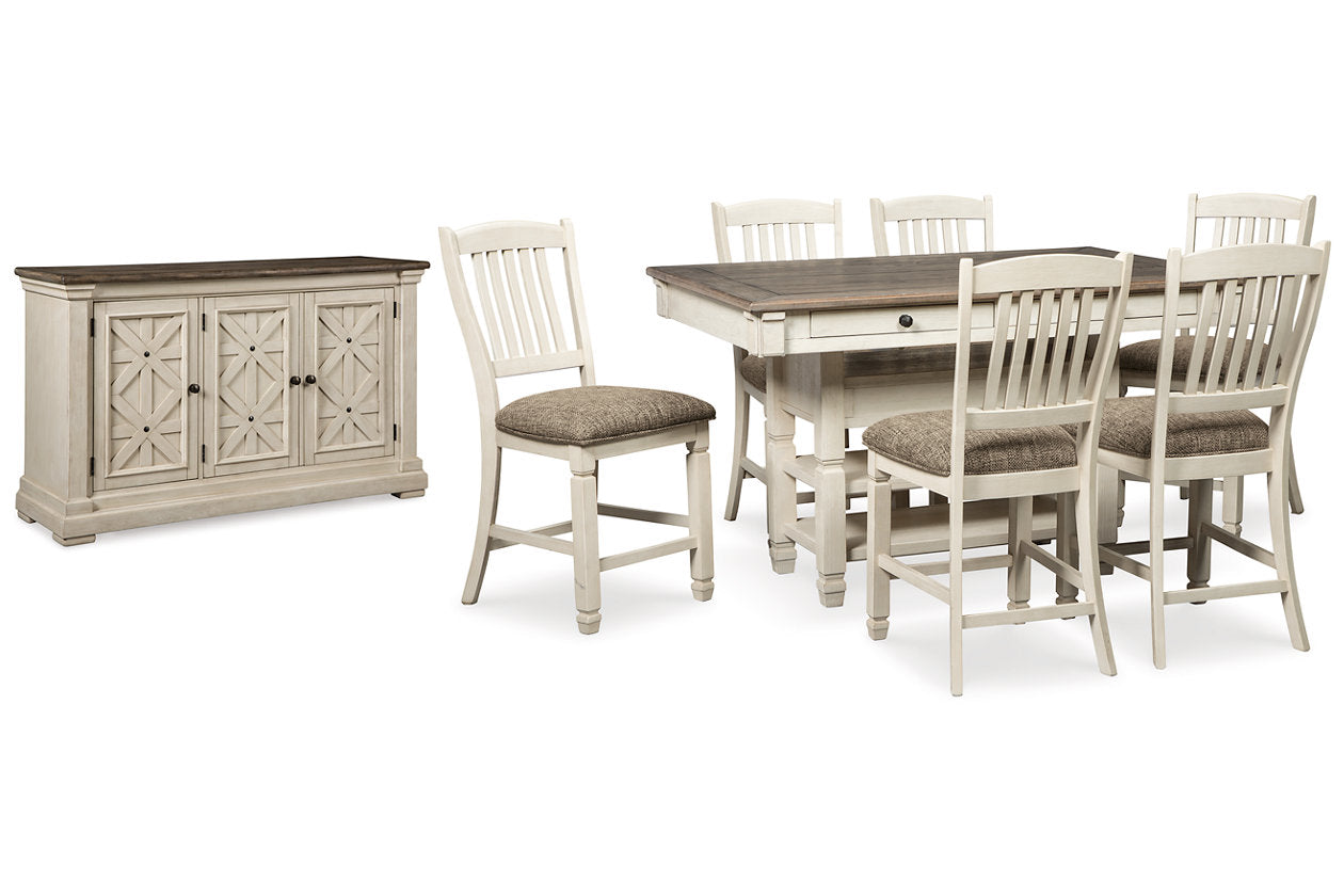 Bolanburg Antique White Counter Height Dining Table and 6 Barstools with Server from Ashley Furniture - Luna Furniture