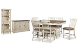 Bolanburg Antique White Counter Height Table with 6 Barstools, Server and Display Cabinet from Ashley - Luna Furniture