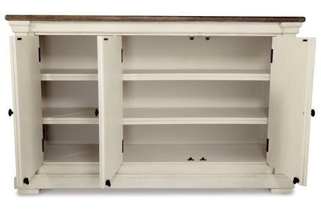 Bolanburg Antique White Counter Height Table with 6 Barstools, Server and Display Cabinet from Ashley - Luna Furniture