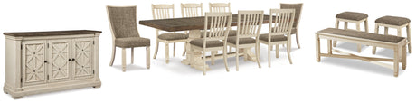 Bolanburg Two-tone Dining Table with 8 Chairs and Bench with Server and 2 Stools from Ashley - Luna Furniture