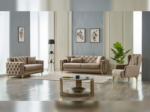 Bolivya 3-pieces (Sofa & Loveseat & Chair) Livingroom Set in Beige