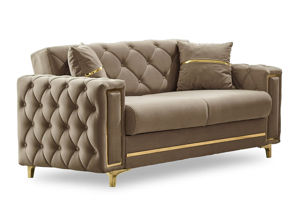 Bolivya Convertible Loveseat With Gold Legs in Beige