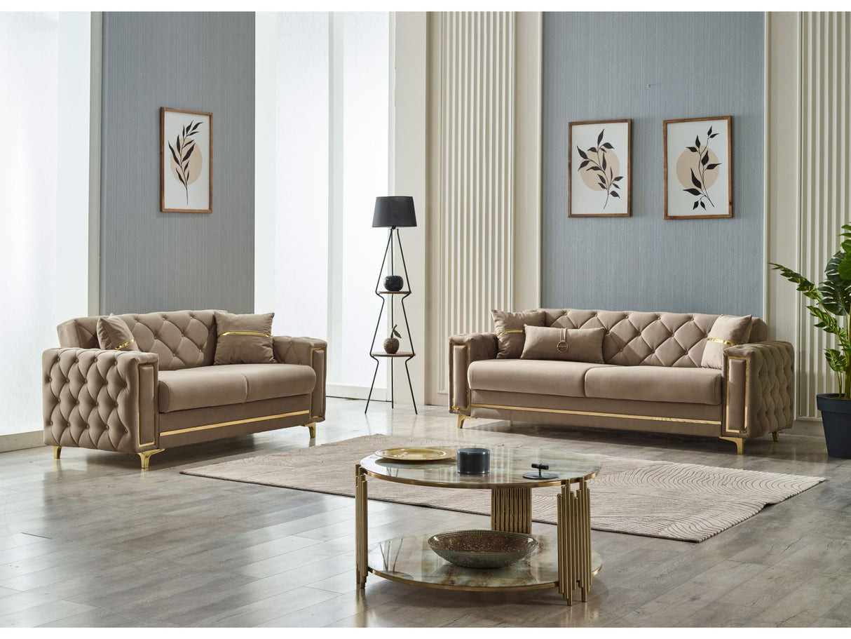 Bolivya Convertible Loveseat With Gold Legs in Beige from Furnia - Luna Furniture