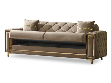 Bolivya Convertible Sofa With Gold Legs in Beige from Furnia - Luna Furniture