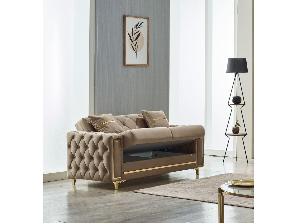 Bolivya Convertible Loveseat With Gold Legs in Beige from Furnia - Luna Furniture