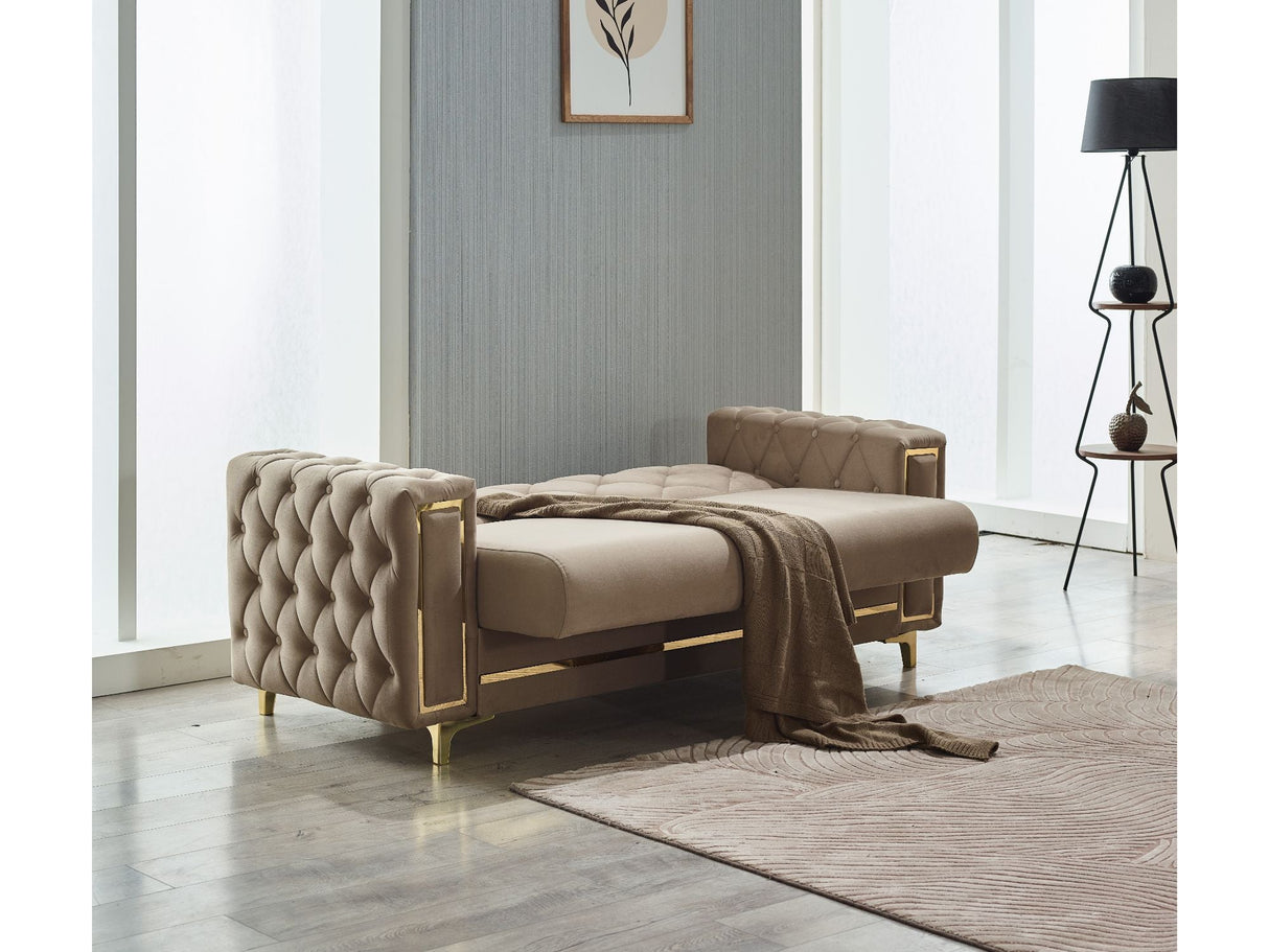 Bolivya Convertible Loveseat With Gold Legs in Beige from Furnia - Luna Furniture