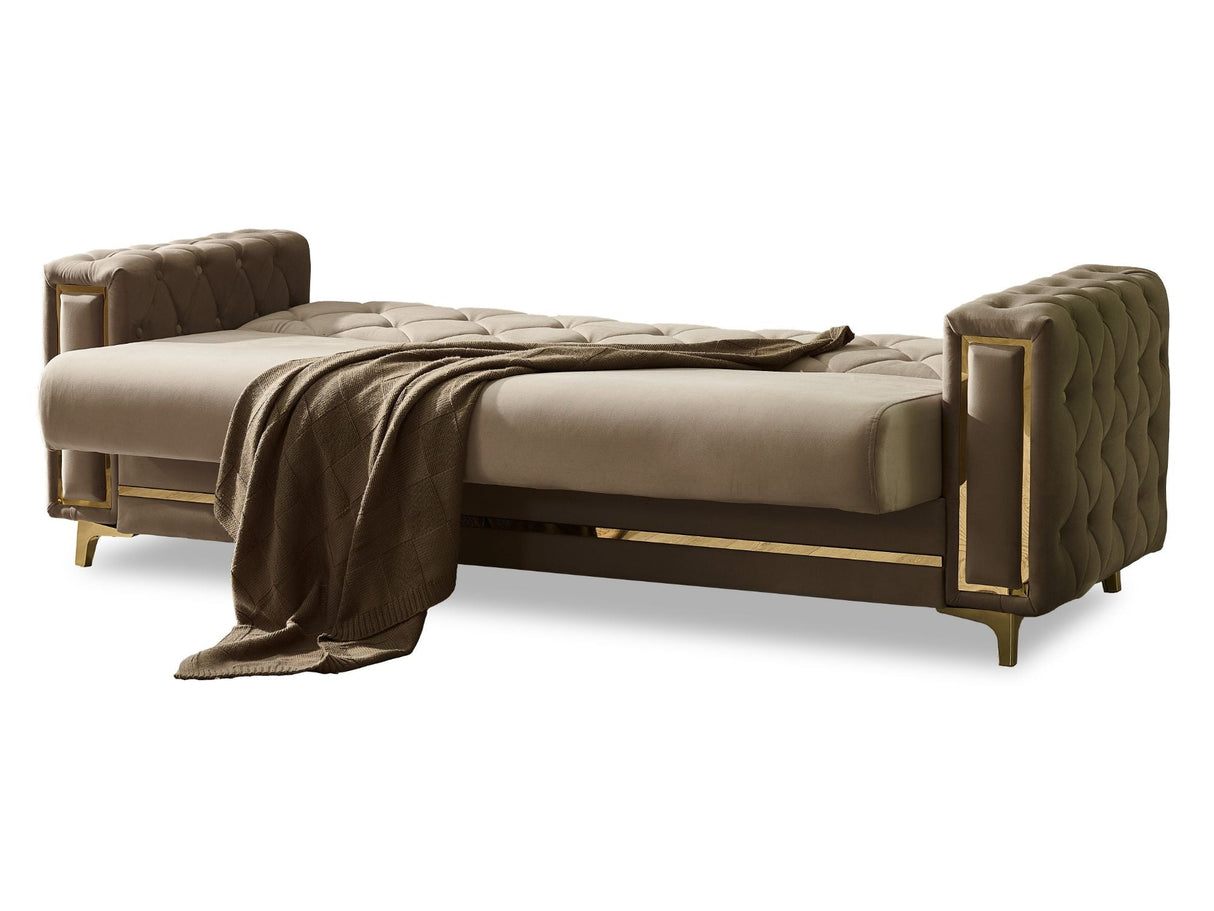 Bolivya Convertible Sofa With Gold Legs in Beige from Furnia - Luna Furniture