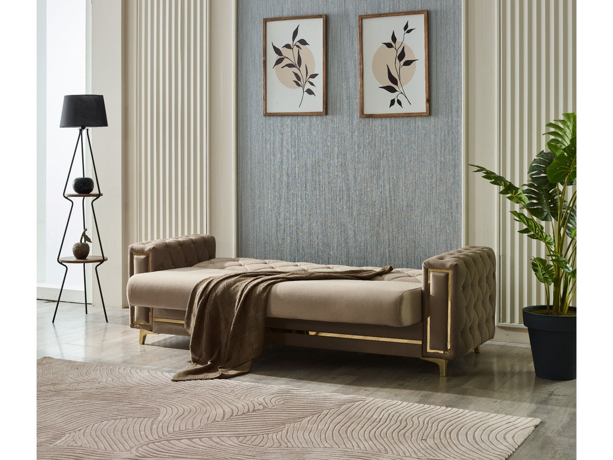 Bolivya Convertible Sofa With Gold Legs in Beige from Furnia - Luna Furniture