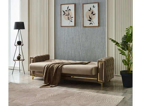 Bolivya Convertible Sofa With Gold Legs in Beige from Furnia - Luna Furniture