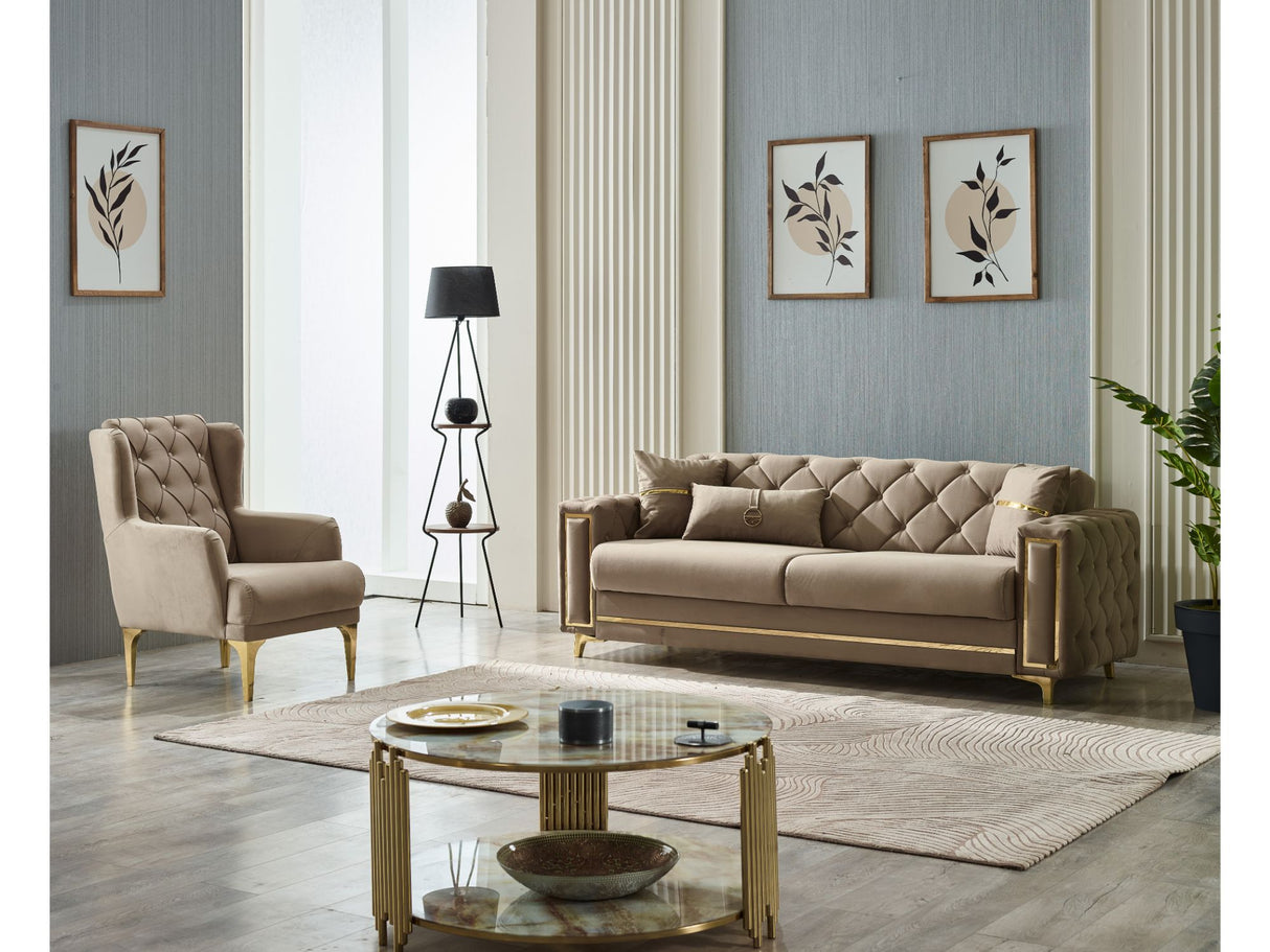 Bolivya Convertible Sofa With Gold Legs in Beige from Furnia - Luna Furniture