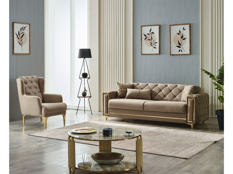 Bolivya Convertible Sofa With Gold Legs in Beige from Furnia - Luna Furniture