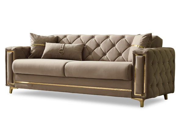 Bolivya Convertible Sofa With Gold Legs in Beige