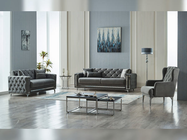 Bolivya 3-pieces (Sofa & Loveseat & Chair) Livingroom Set in Grey