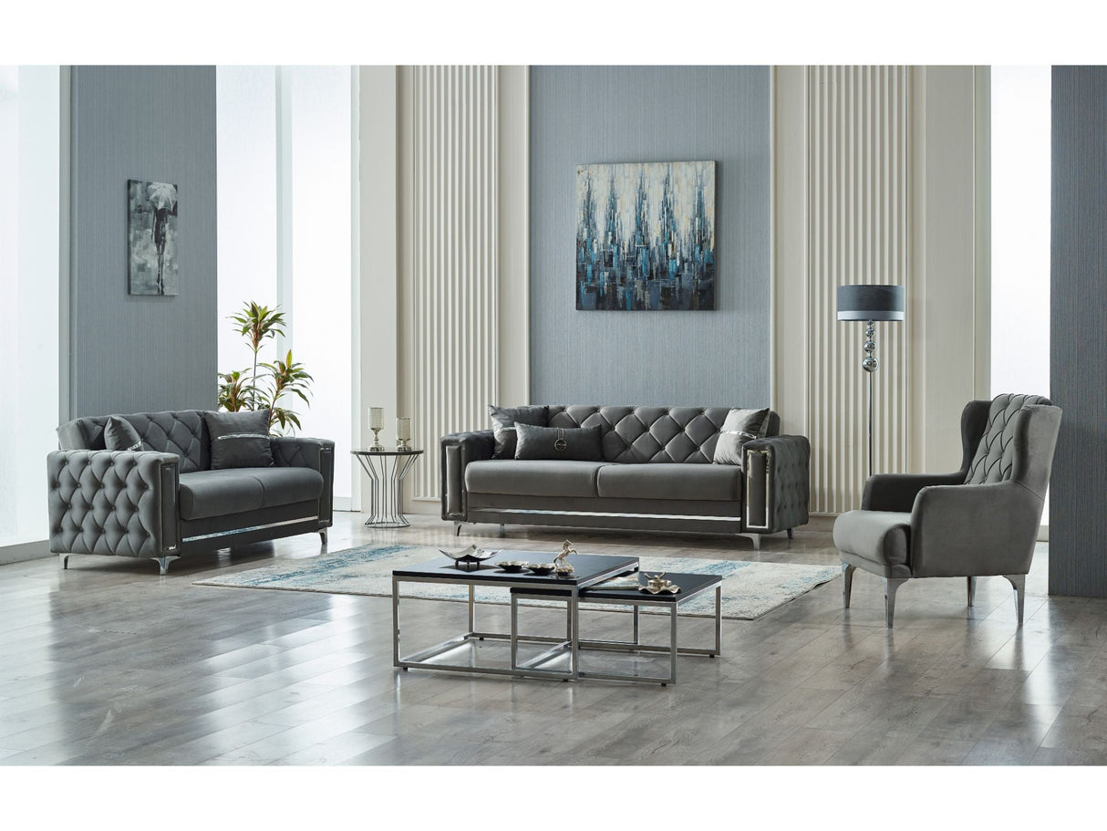 Bolivya Convertible Loveseat With Silver Legs in Grey from Furnia - Luna Furniture