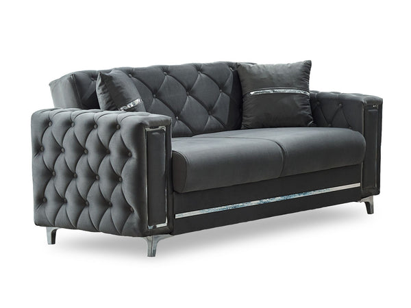 Bolivya Convertible Loveseat With Silver Legs in Grey