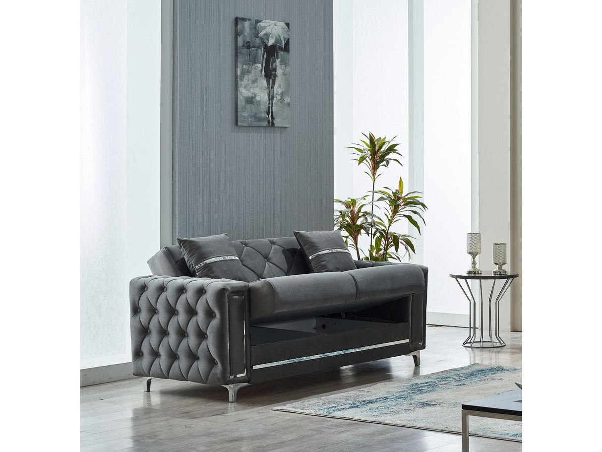 Bolivya Convertible Loveseat With Silver Legs in Grey from Furnia - Luna Furniture