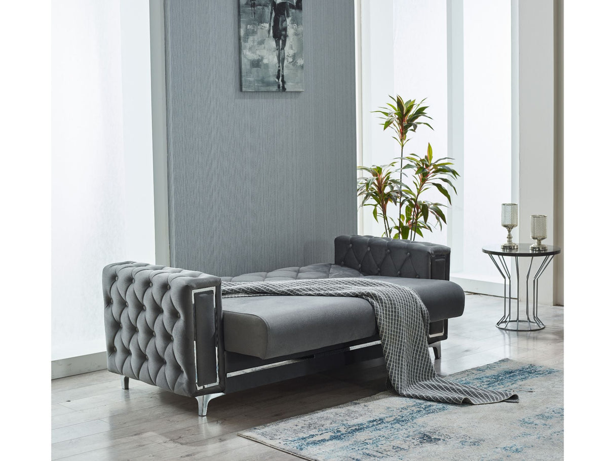 Bolivya Convertible Loveseat With Silver Legs in Grey from Furnia - Luna Furniture