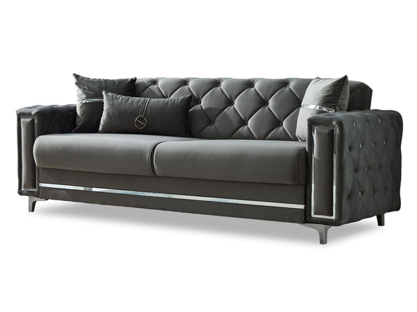 Bolivya Convertible Sofa With Silver Legs in Grey