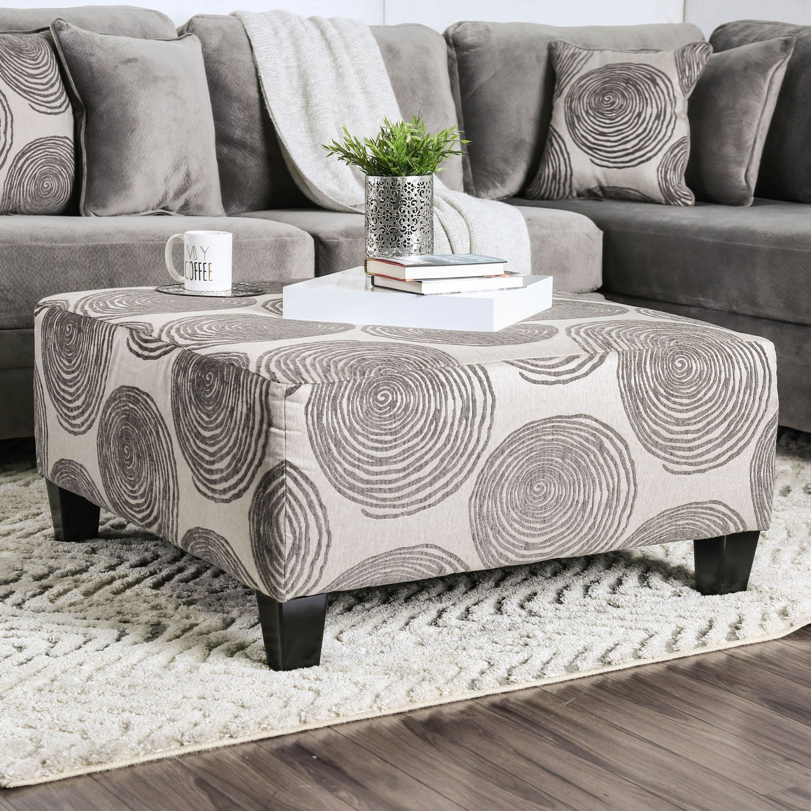 Furniture of America Bonaventura Gray/Pattern Ottoman – Luna Furniture
