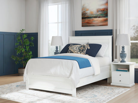 Bostwick Shoals Full Panel Bed with Mirrored Dresser, Chest and Nightstand in White from Ashley - Luna Furniture