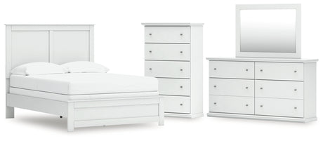 Bostwick Shoals Full Panel Bed with Mirrored Dresser and Chest in White from Ashley - Luna Furniture