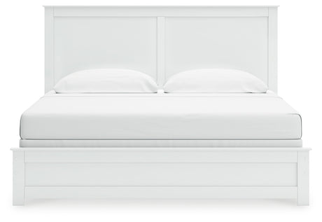 Bostwick Shoals King Panel Bed with Mirrored Dresser, Chest and 2 Nightstands in White from Ashley - Luna Furniture