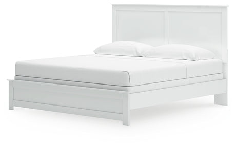 Bostwick Shoals King Panel Bed with Mirrored Dresser and 2 Nightstands in White from Ashley - Luna Furniture