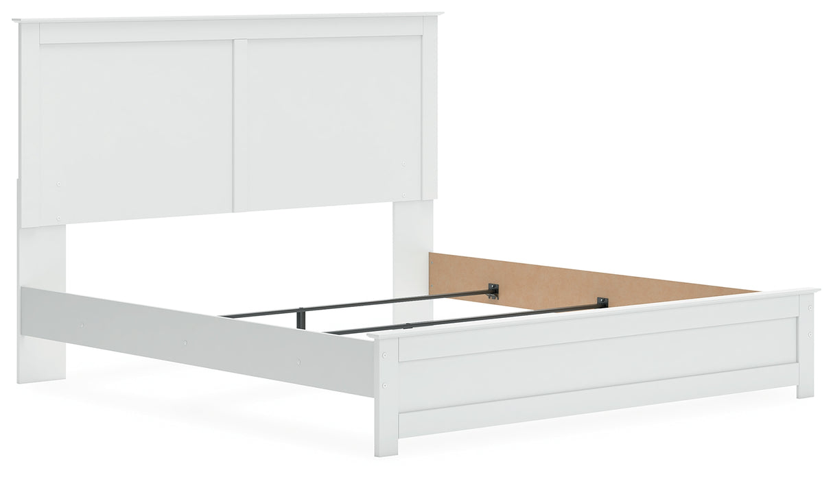 Bostwick Shoals King Panel Bed with Mirrored Dresser and 2 Nightstands in White from Ashley - Luna Furniture
