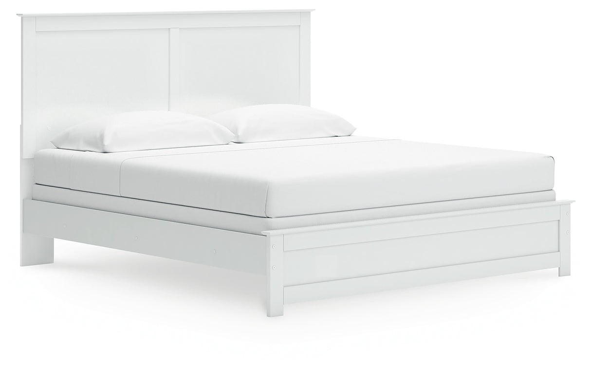 Bostwick Shoals King Panel Bed with Mirrored Dresser and 2 Nightstands in White from Ashley - Luna Furniture